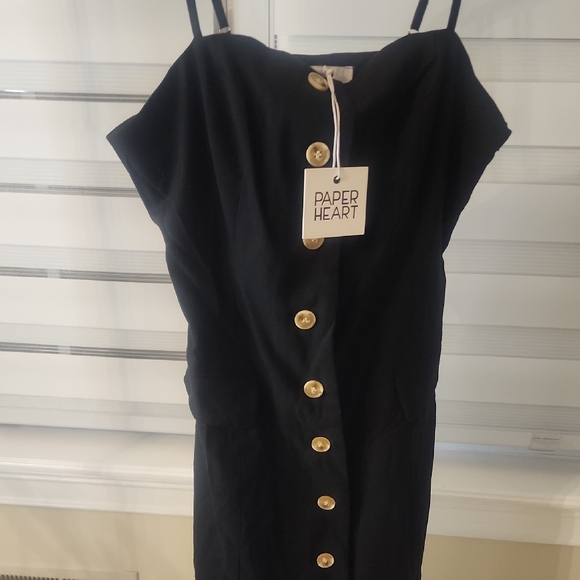 PAPER HEART Black Button-Front Mini Dress Size 12 - Picture 3 of 5